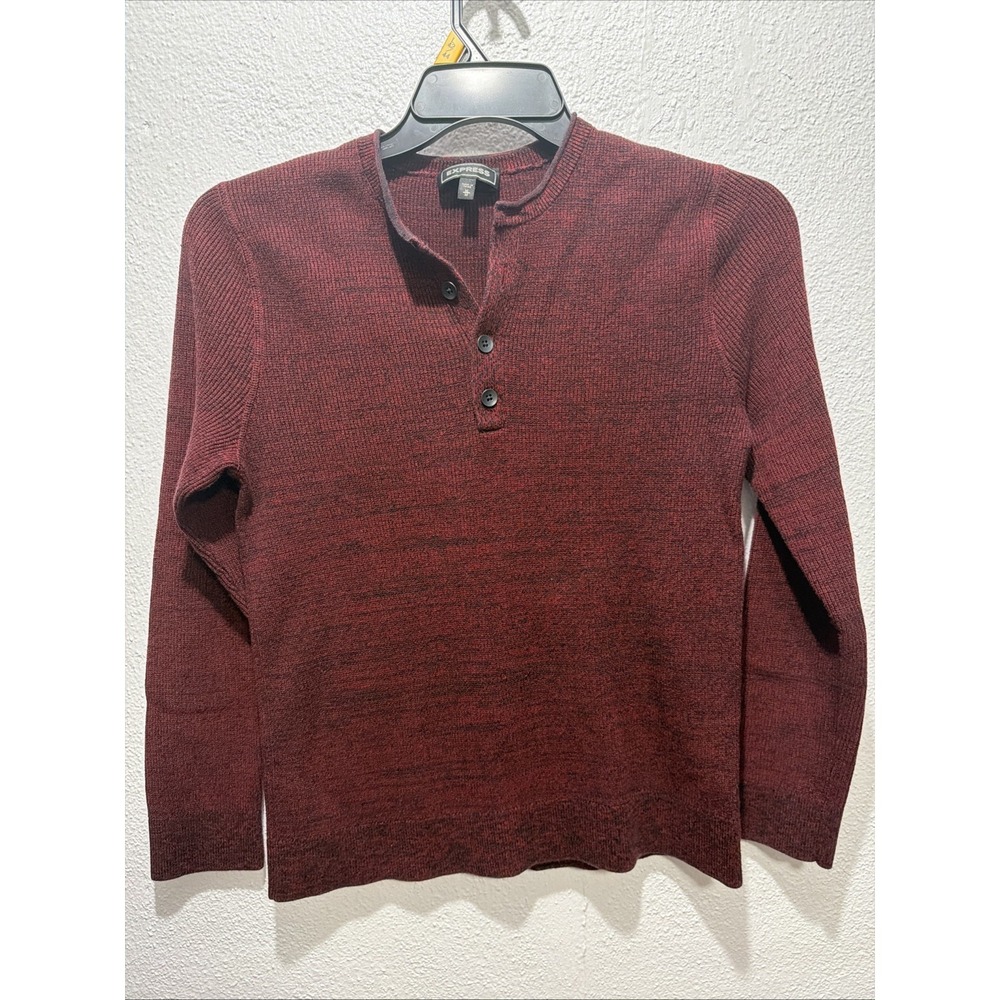Express Size M Mens Sweater Maroon 4 Quarter Button
